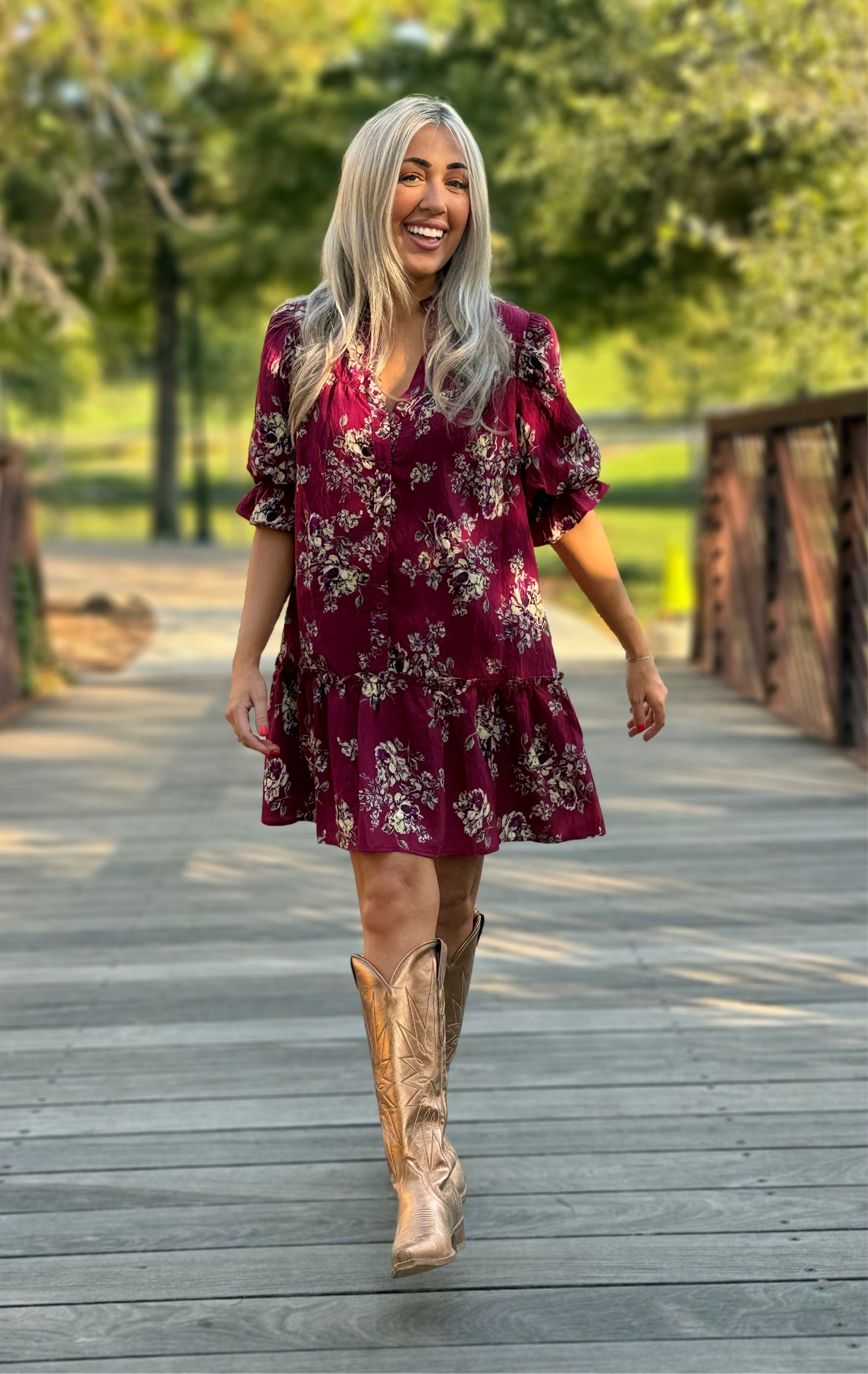 Cranberry Blossom Ruffle Mini Dress