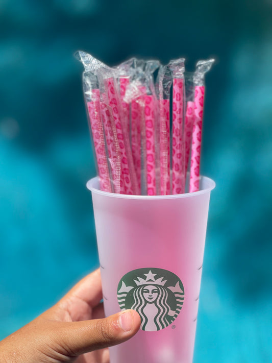 Pink Cheetah Straws